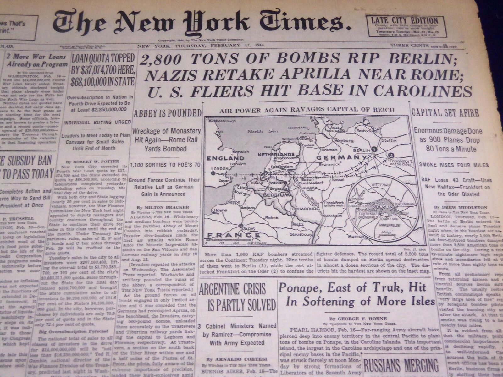 1944 FEBRUARY 17 NEW YORK TIMES - NAZIS RETAKE APRILIA NEAR ROME - NT 3701