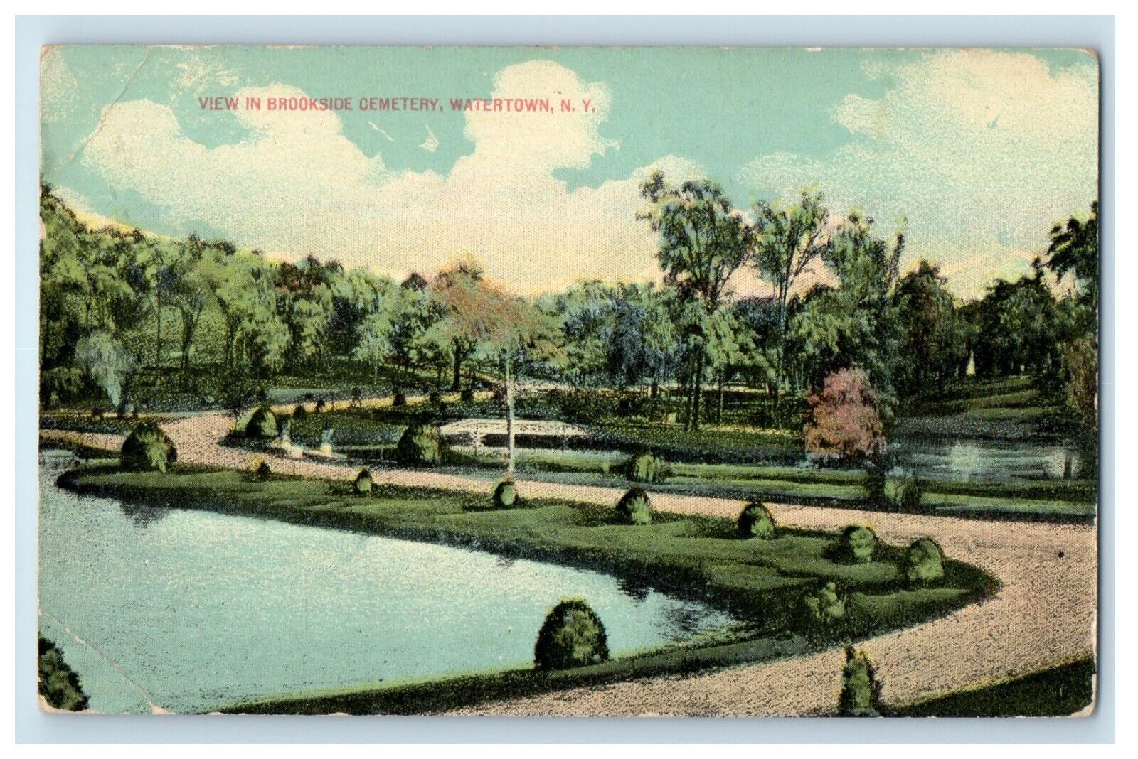 c1910's View In Brookside Cemetery Watertown New York NY Antique Postcard