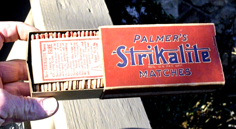 Complete 1950 Vintage Palmer’s Strikalite Matches Palmer Match Co Akron Ohio M7
