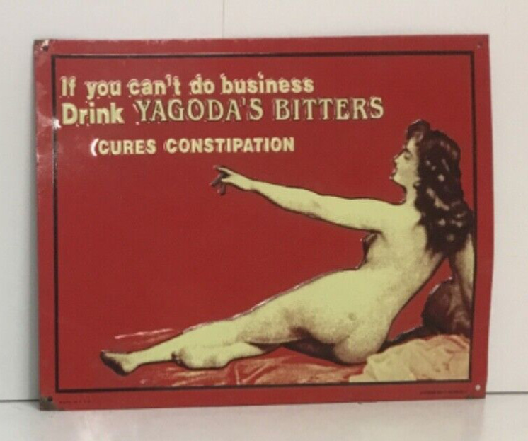 Vintage Metal Sign “If you can’t do business Drink YAGODA’S BITTERS” 9” x 11”