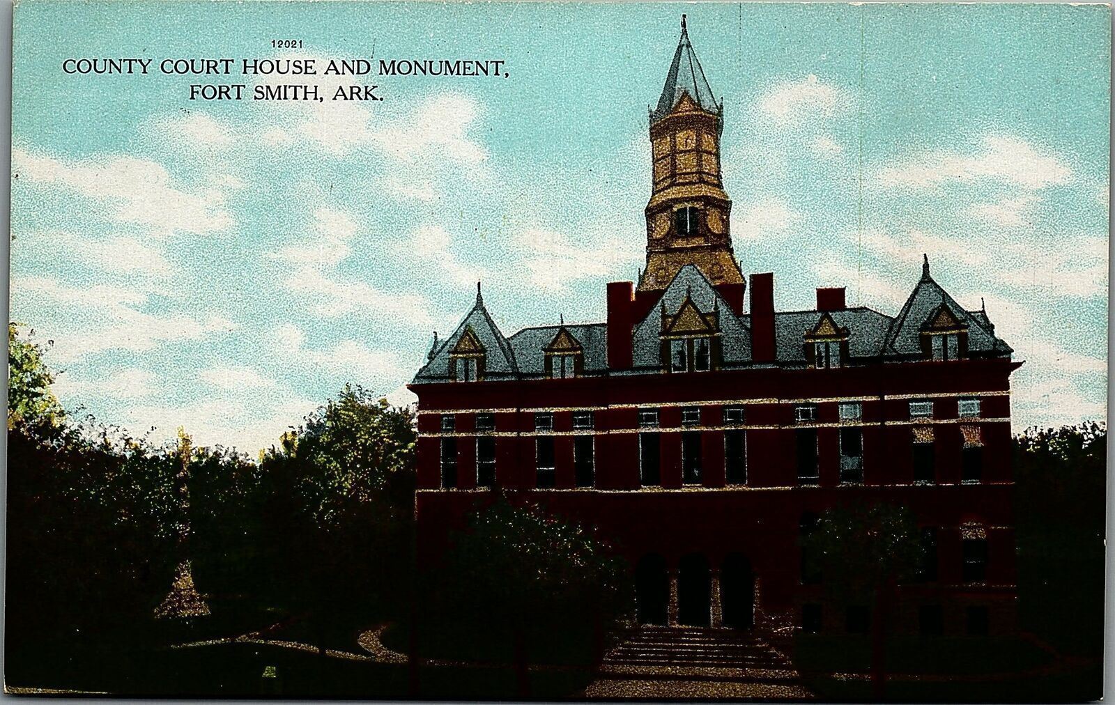 c1909 FORT SMITH ARKANSAS COUNTY COURT HOUSE AND MONUMENT POSTCARD 39-78