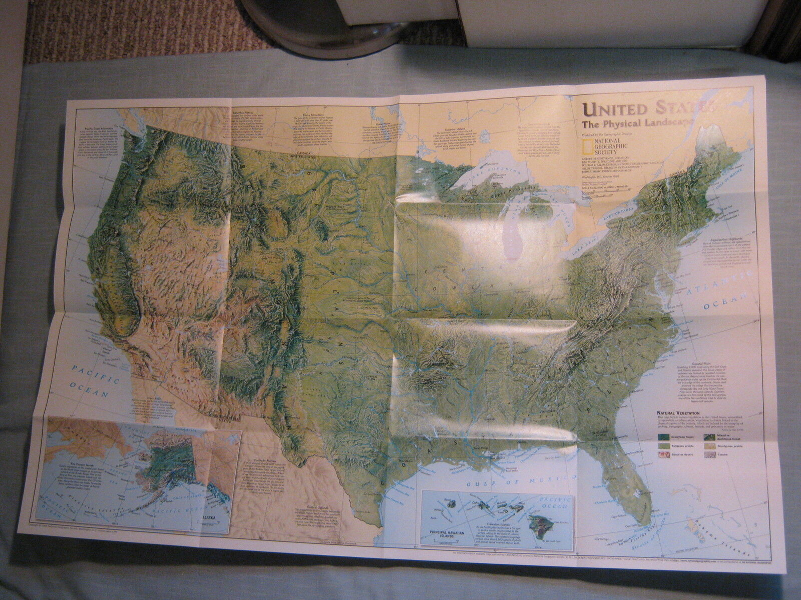 PHYSICAL MAP OF UNITED STATES + FEDERAL LANDS National Geographic October 1996