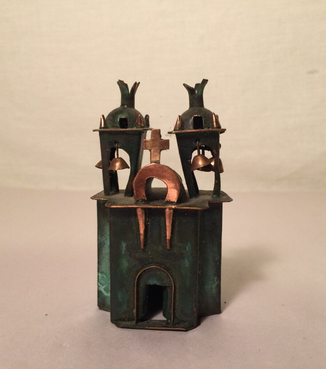 Vintage Miniature Green Bronze Copper Ayacucho Metal Church
