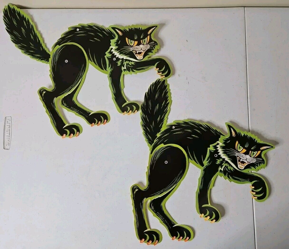Vtg Halloween 1970s BEISTLE Co Black Cat Snarling Arched Back Diecut Articulated