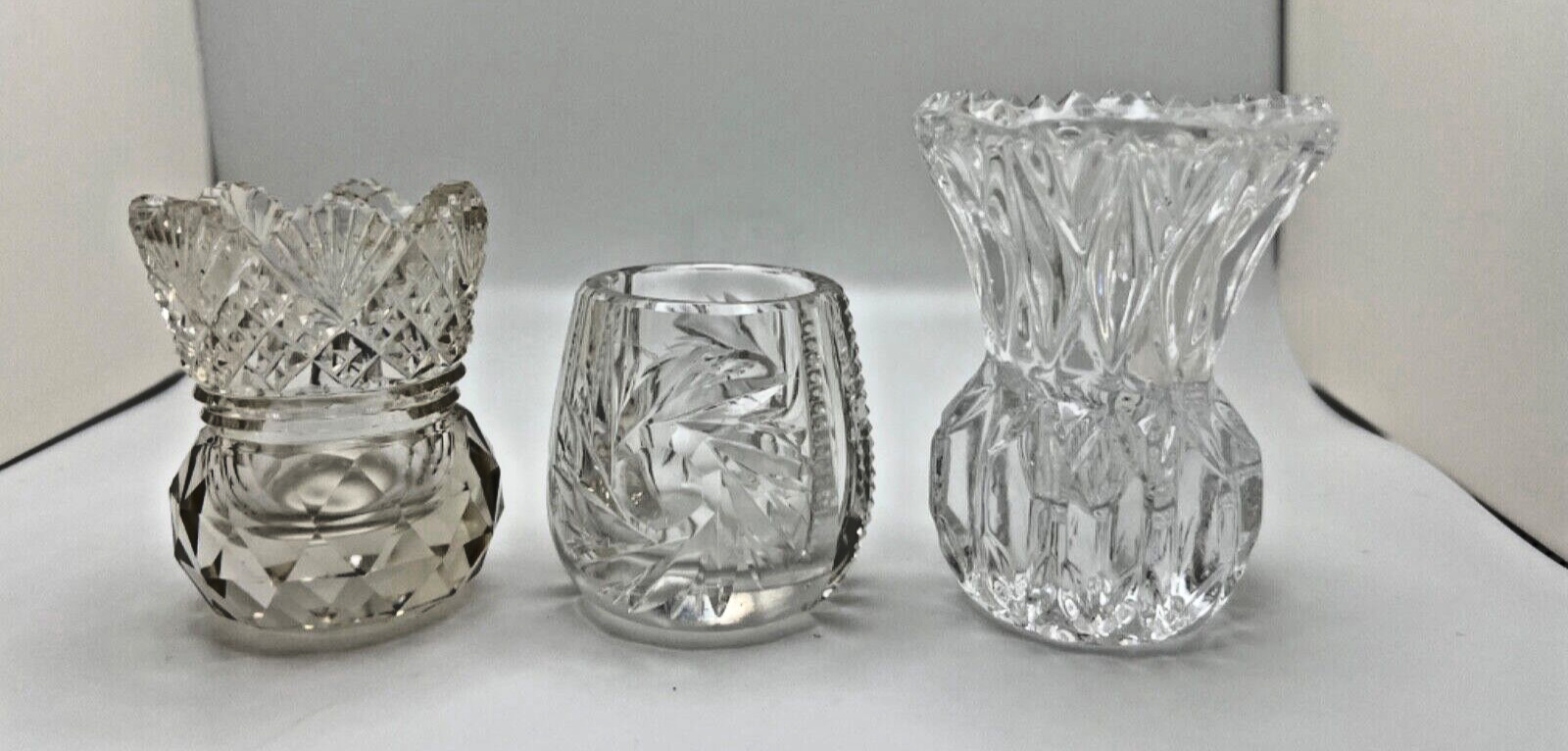 Lot of 3 Antique Vintage Toothpick Holders or  Small Bud Vase Clear Crystal