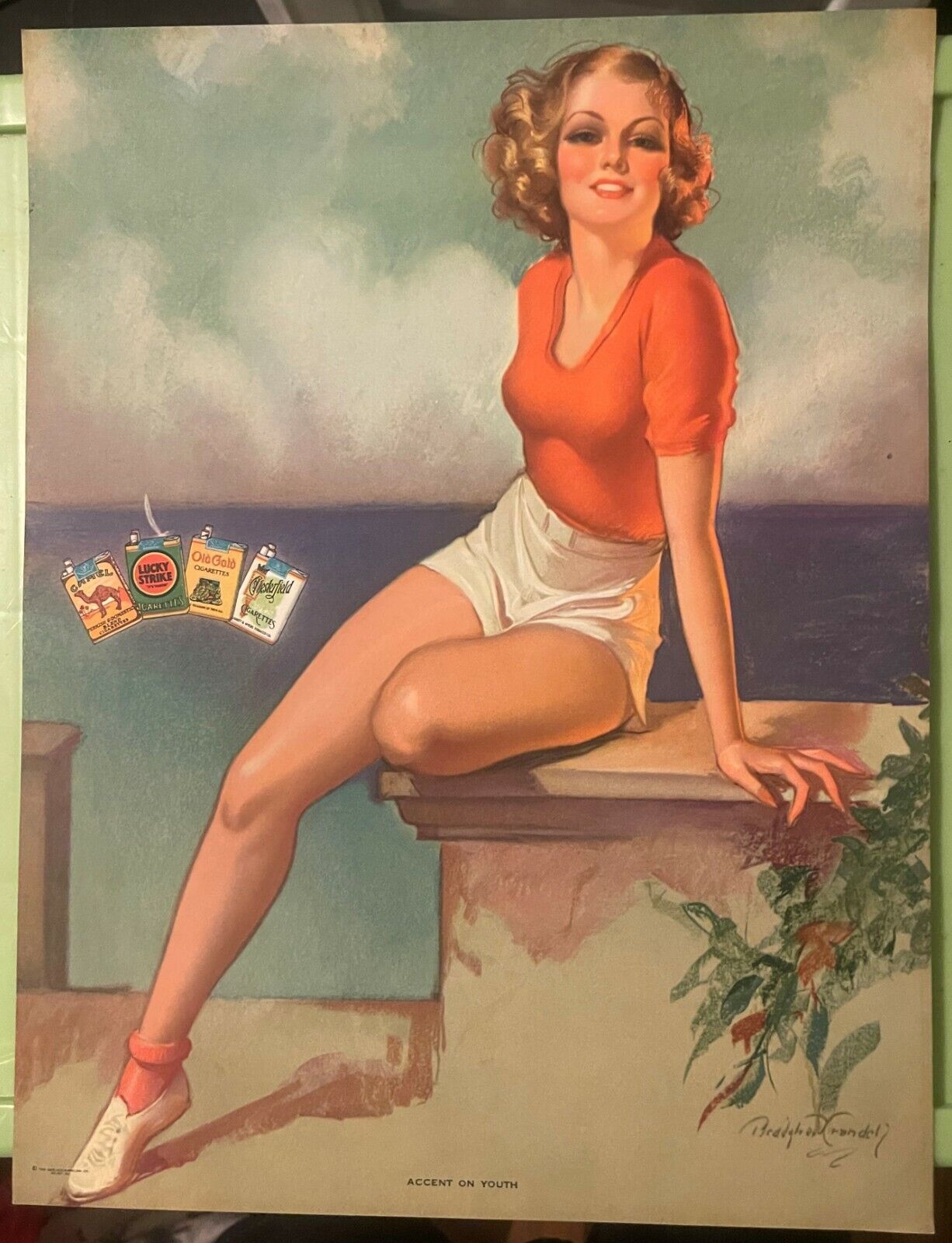 Vintage 1939 Pinup Girl Camel, Lucky Strike, Chesterfield, Old Gold Cigarette Ad