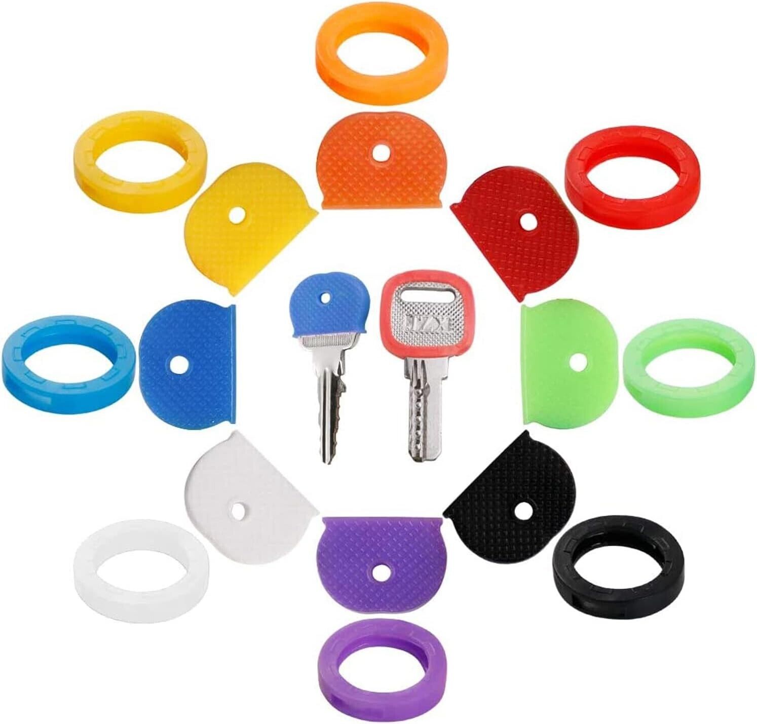 32 pcs Key Caps Covers Tags Ring Combination Set Color Coded House Key ID Tags