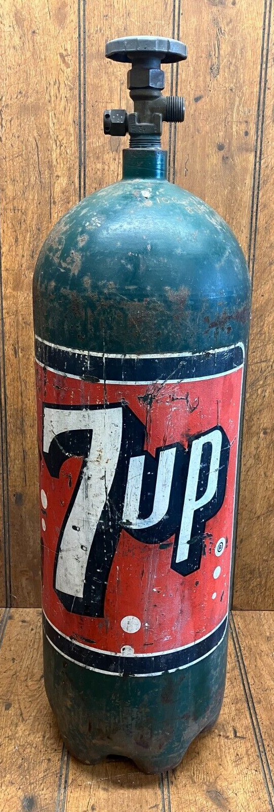 Vintage Empty 7 Up Soft Drink Soda Metal Restaurant Gas Cylinder Advertising