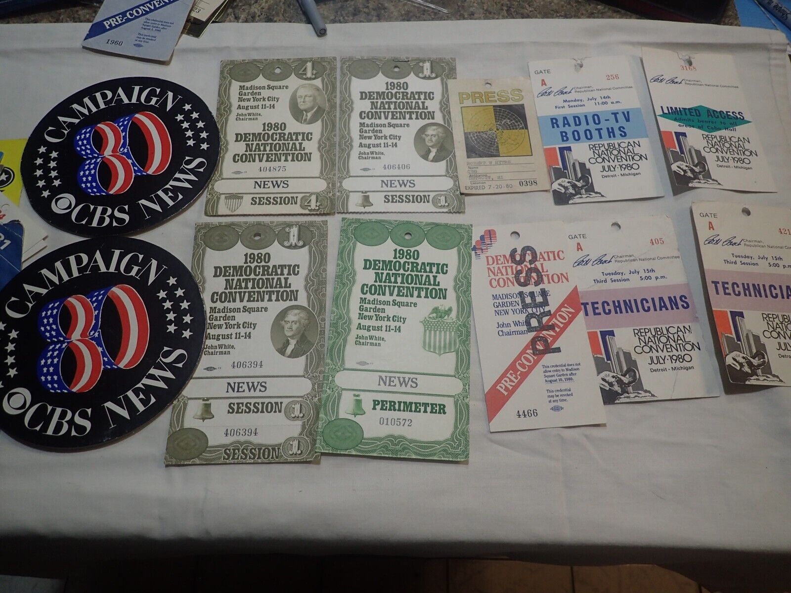 1980 Democratic & Repulican National Convention CBS Press Passes