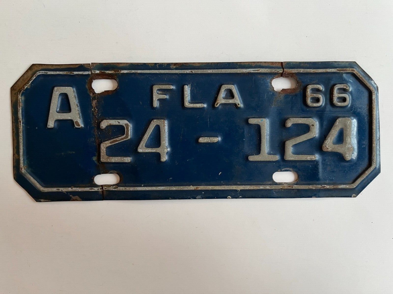 1966 Florida Motorcycle License Plate County 24 St Lucie Original, but Repaired