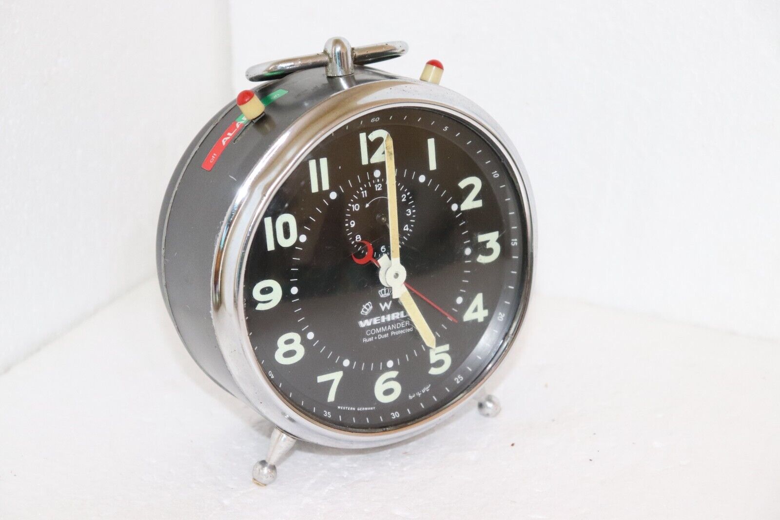 Vintage WeHrle Commander Germany Alarm Clock  Rust And Dust Protected .