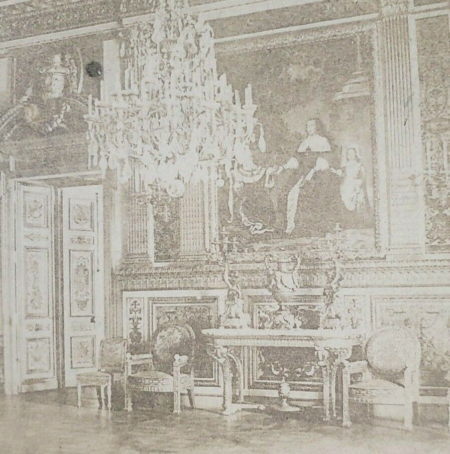 Paris Tuileries Palace Interior Salon Painting Chandelier France Stereoview H296