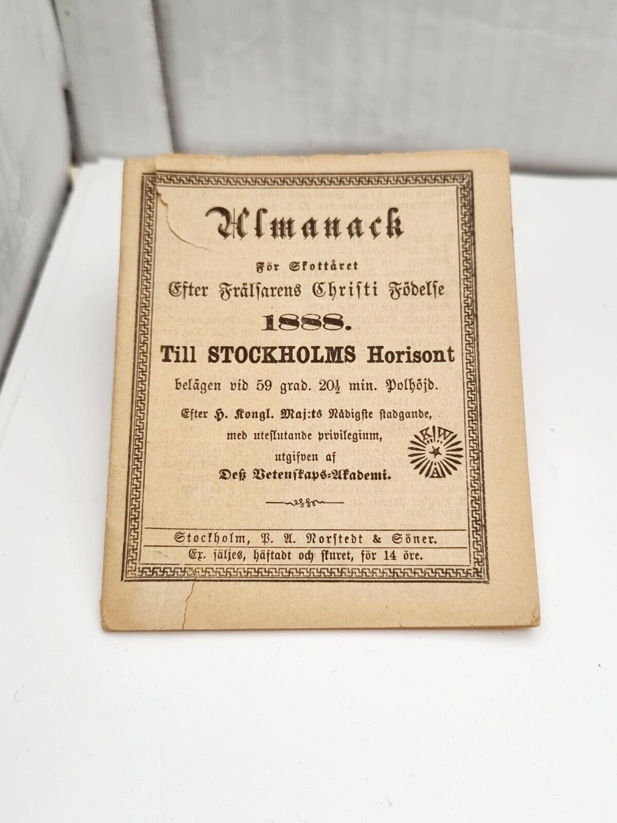 Antique Swedish Almanac Pocket Calendar Diary 1888