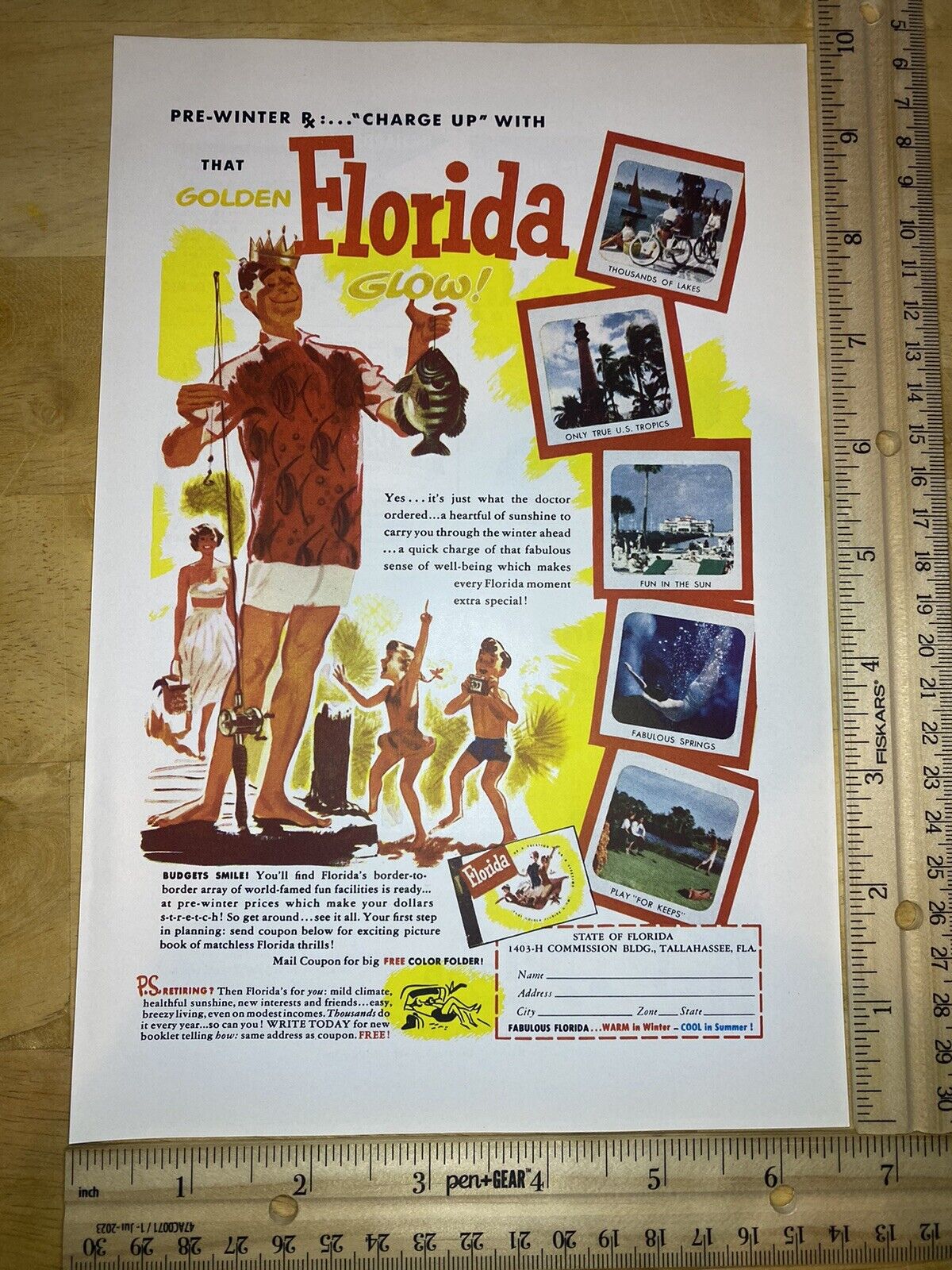 1954 Florida Travel & Tourism Original Vintage Magazine Ad