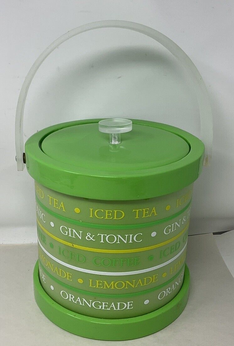 Vintage Culver Ice Bucket Lime Green Vinyl Lucite Gin & Tonic 