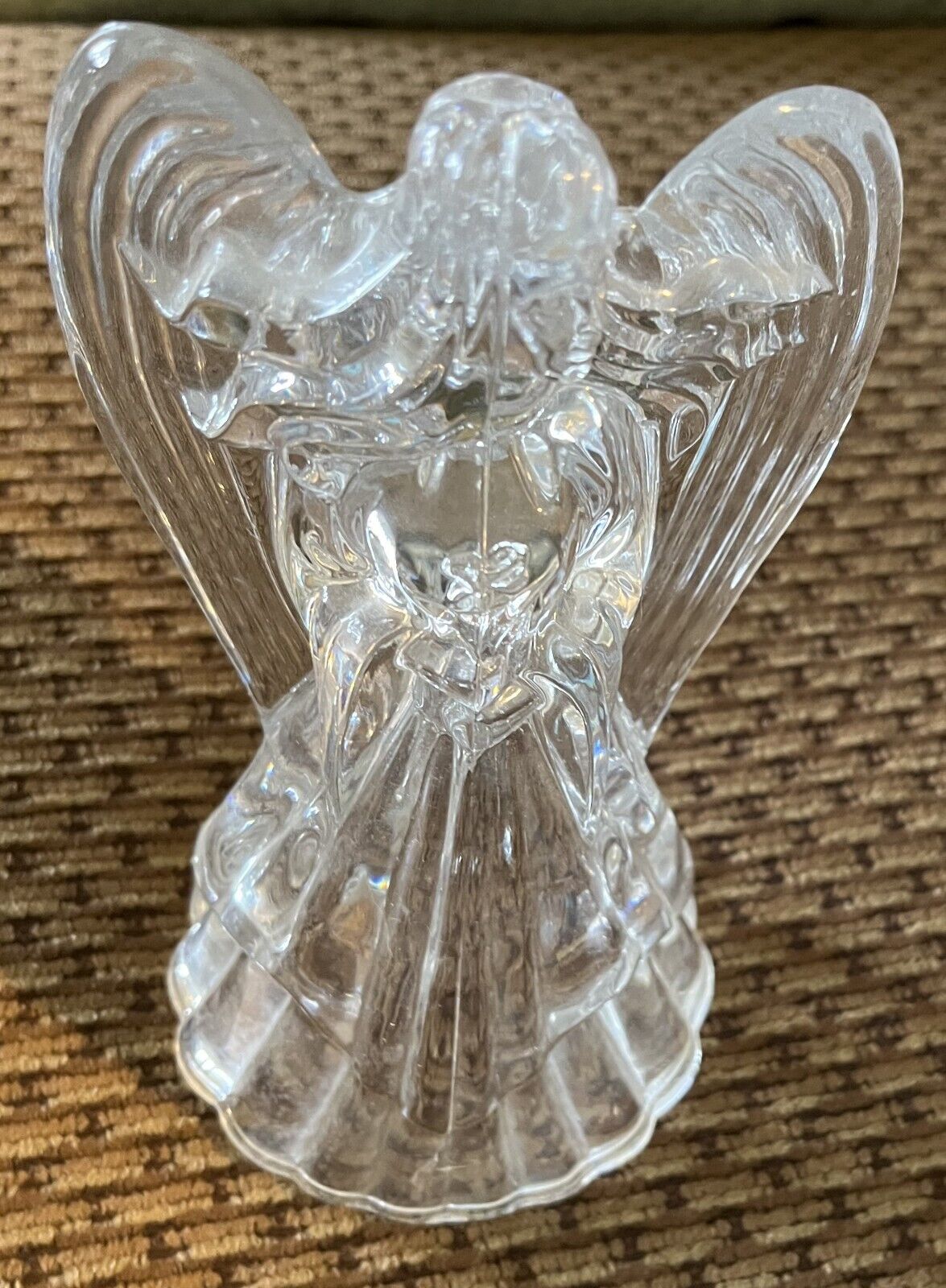 Vintage Crystal Clear Glass Angel Candle Holder Figurine 7 in Tall