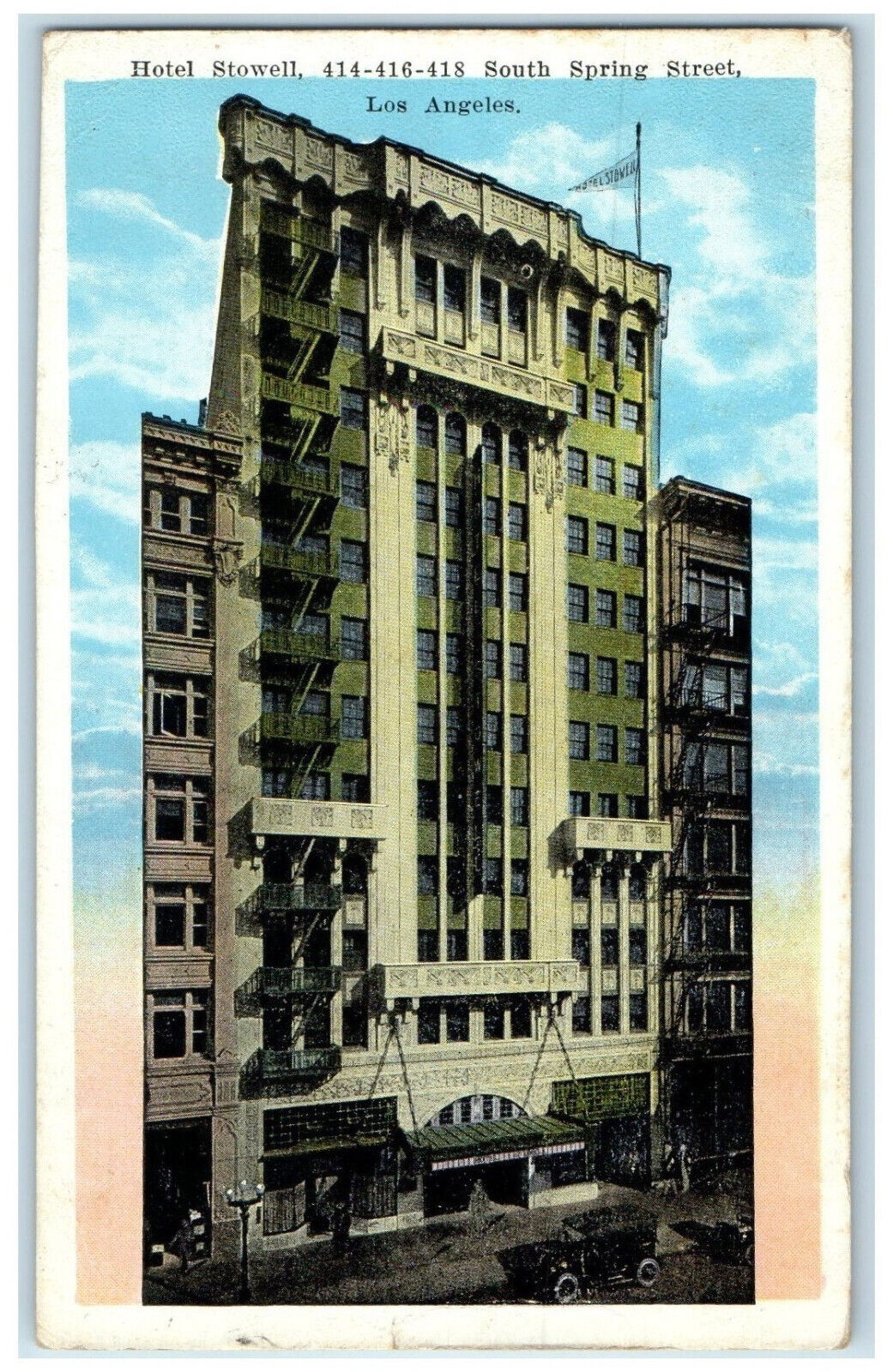 1923 Hotel Stowell South Spring Street Los Angeles California CA Postcard