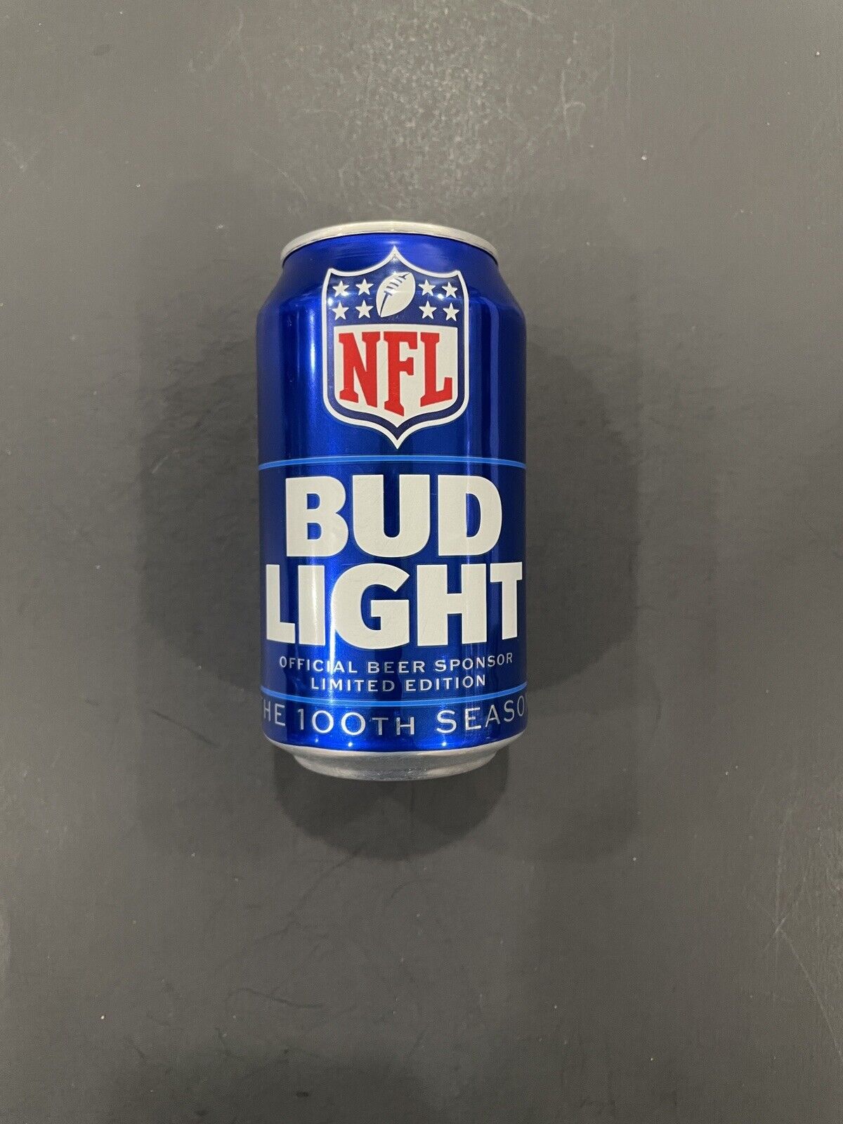 Bud Light NFL Beer Can. 100th Football Season. 2019. Bottom Opened. 12 oz.
