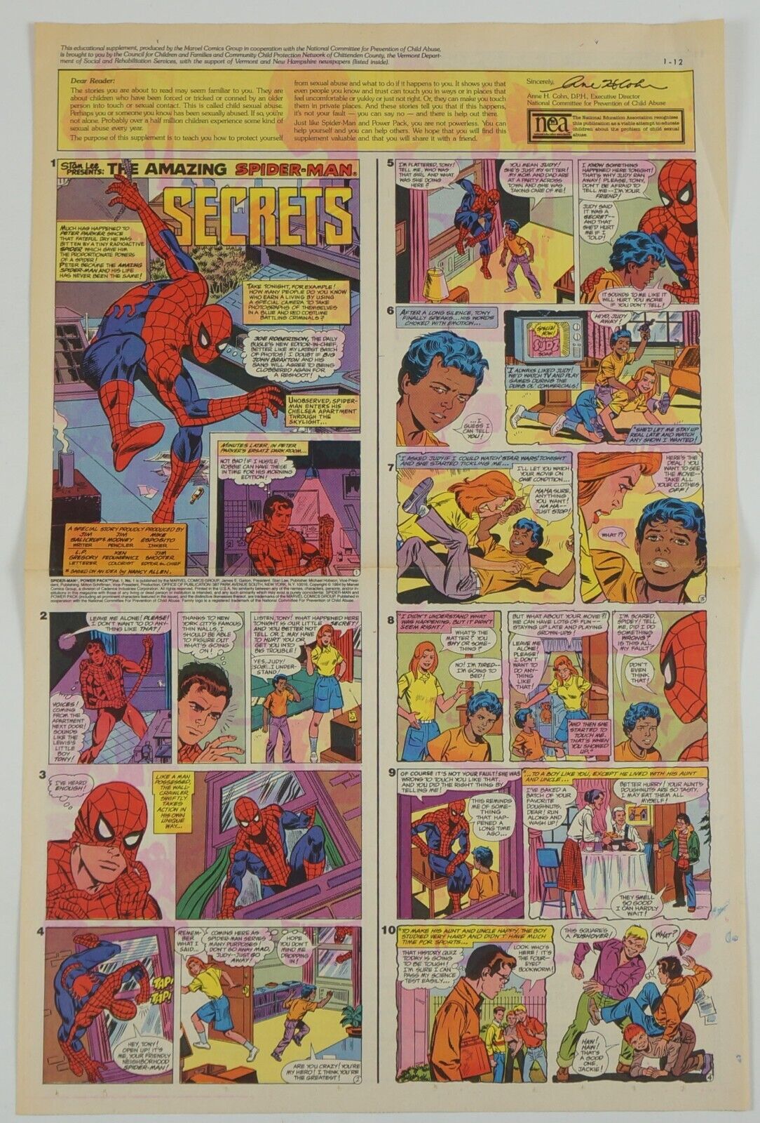 Spider-Man & Power Pack: Child Abuse Prevention newspaper promo Marvel NCPCA NEA