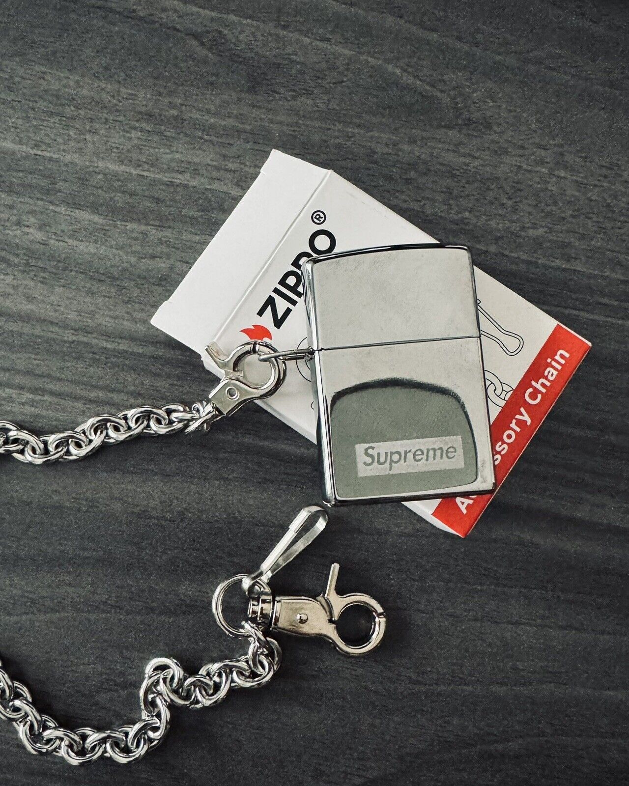 Supreme x Zippo Silver lighter with chain - NEW - with Box