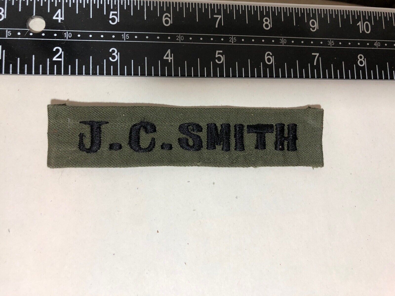 J. C. Smith O.D. green Military uniform nametape. 