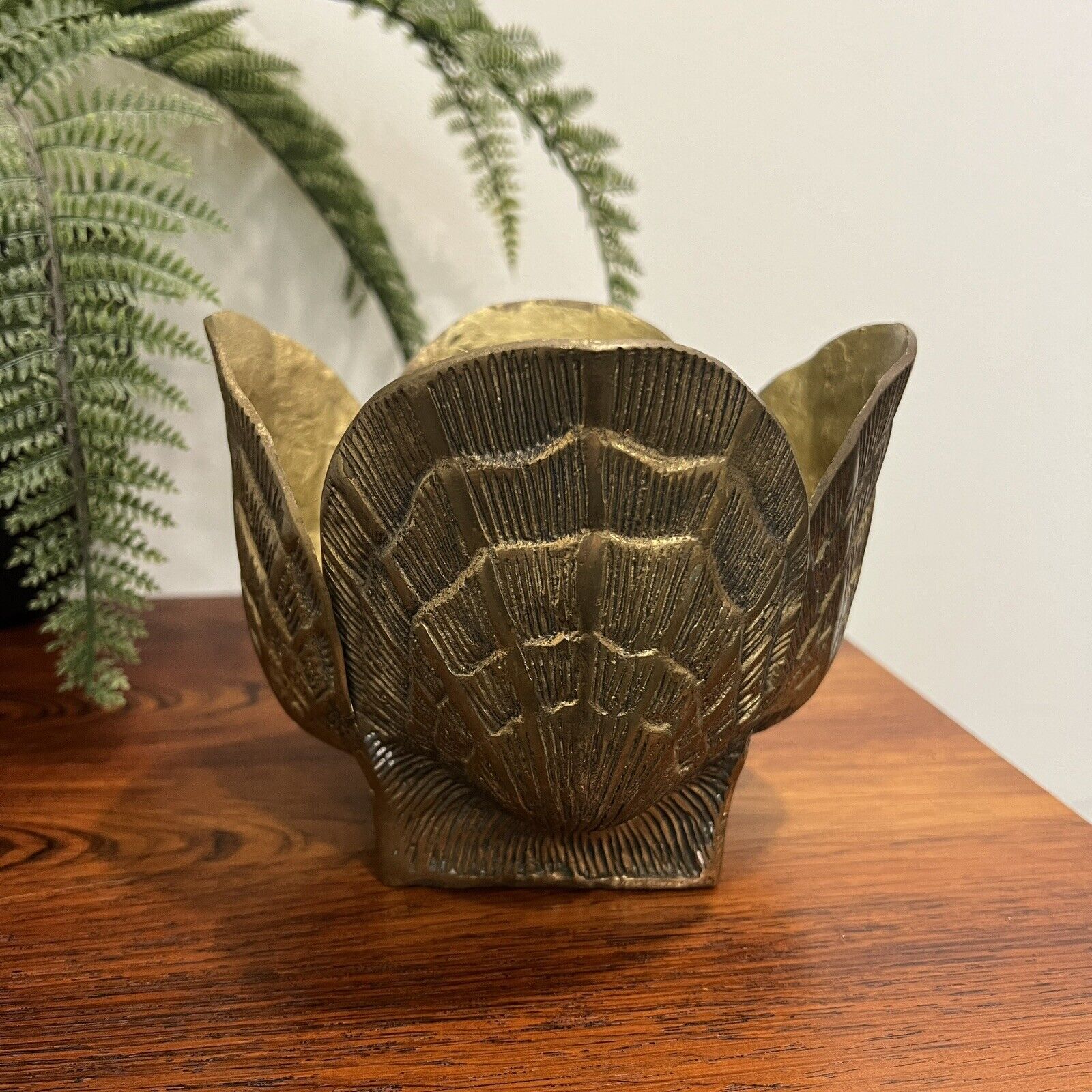 Vintage Solid Brass Seashell Clamshell Planter Pot Made in Korea