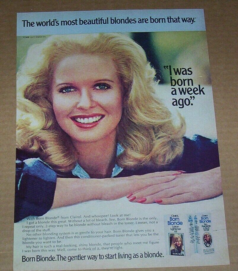 1977 print ad - Clairol Born Blonde hair color Pretty Lady old advertising page