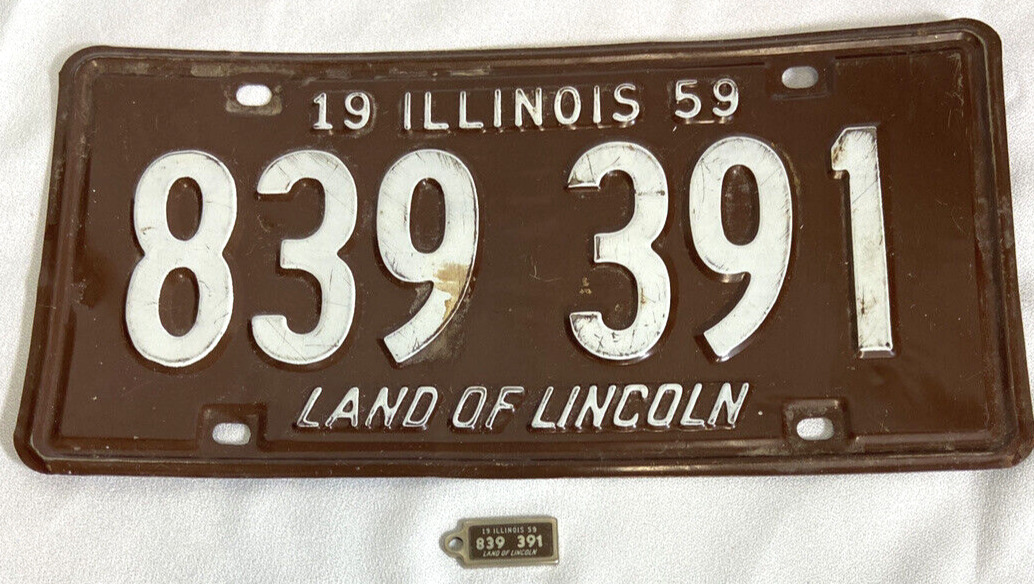 Vintage DAV Veteran Mini License Plate & Matching Big Ilinois 1959 Rare Pair