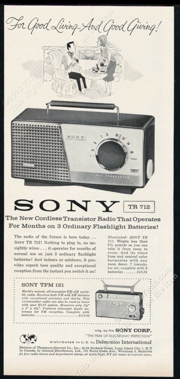 1959 Sony TR712 TR 712 TM-121 transistor radio photo vintage print ad