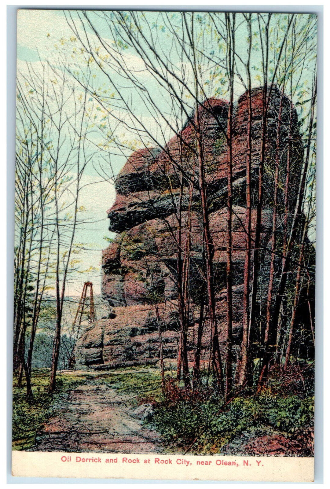 c1910 Oil Derrick and Big Rock at Rock City Near Olean New York NY Postcard