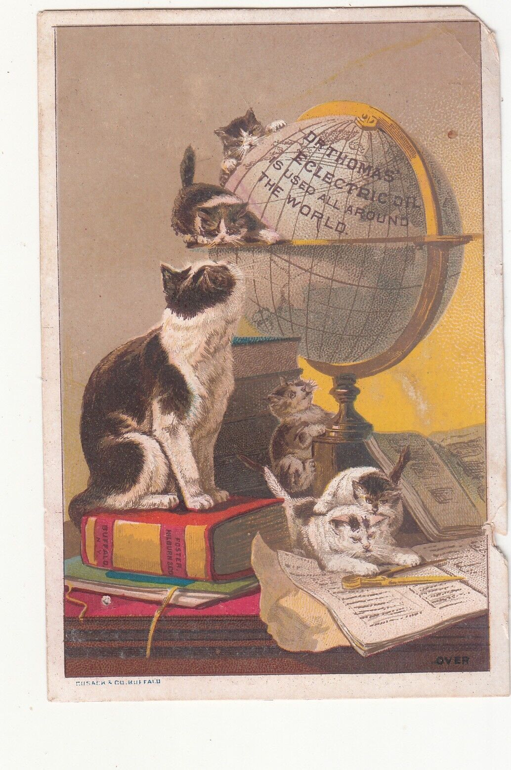 Dr Thomas Eclectric Oil Globe Cats J C Altick Shippensburg PA Vict Card c1880