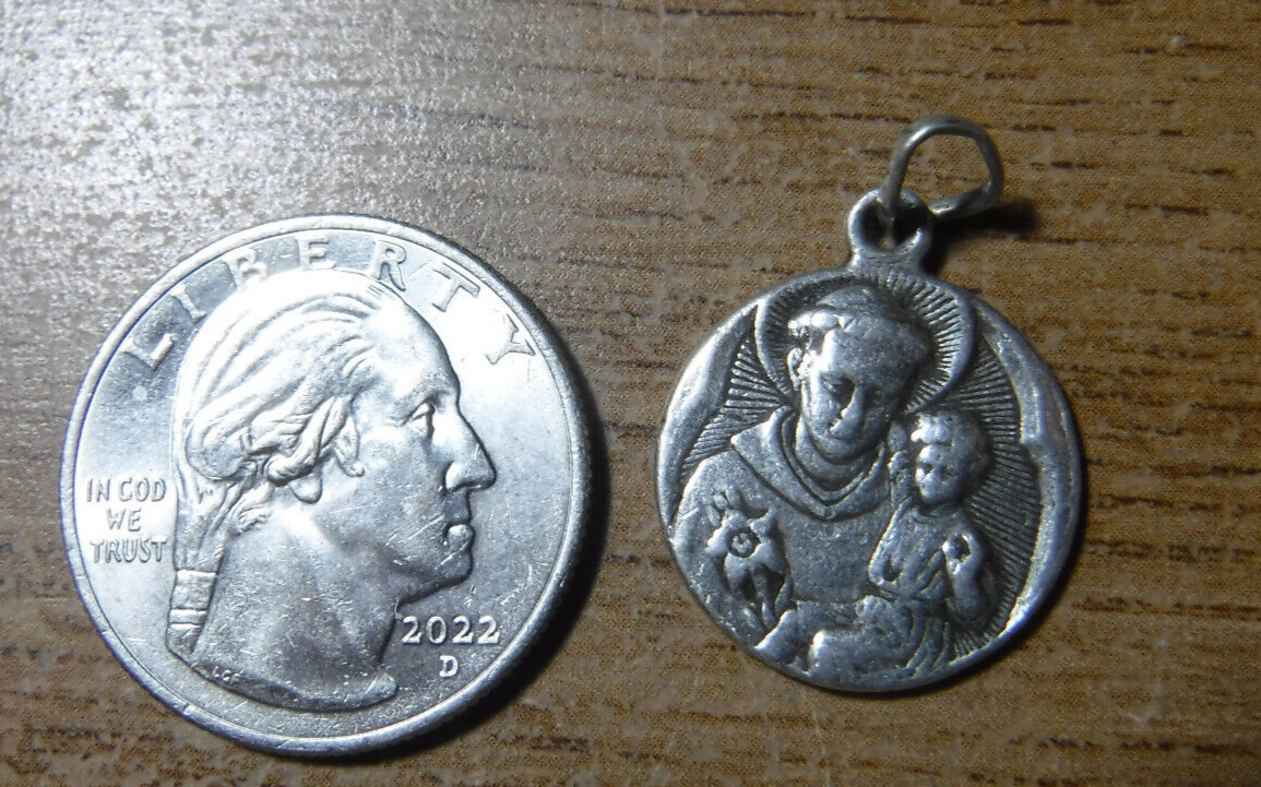 Vintage St Anthony of Padua Souvenir Medal, S Antonio Proteggimi Sterling Silver