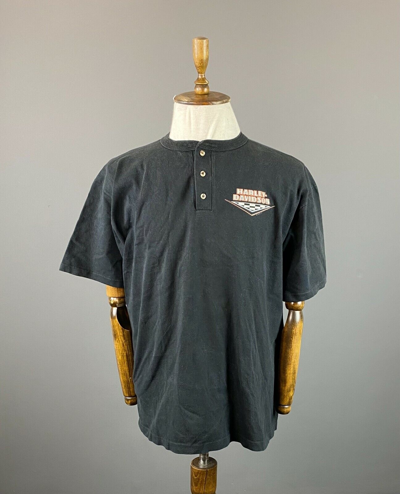 Vintage Men HARLEY DAVIDSON PETERSON\'S Black Short Sleeve Polo Shirt Size XL