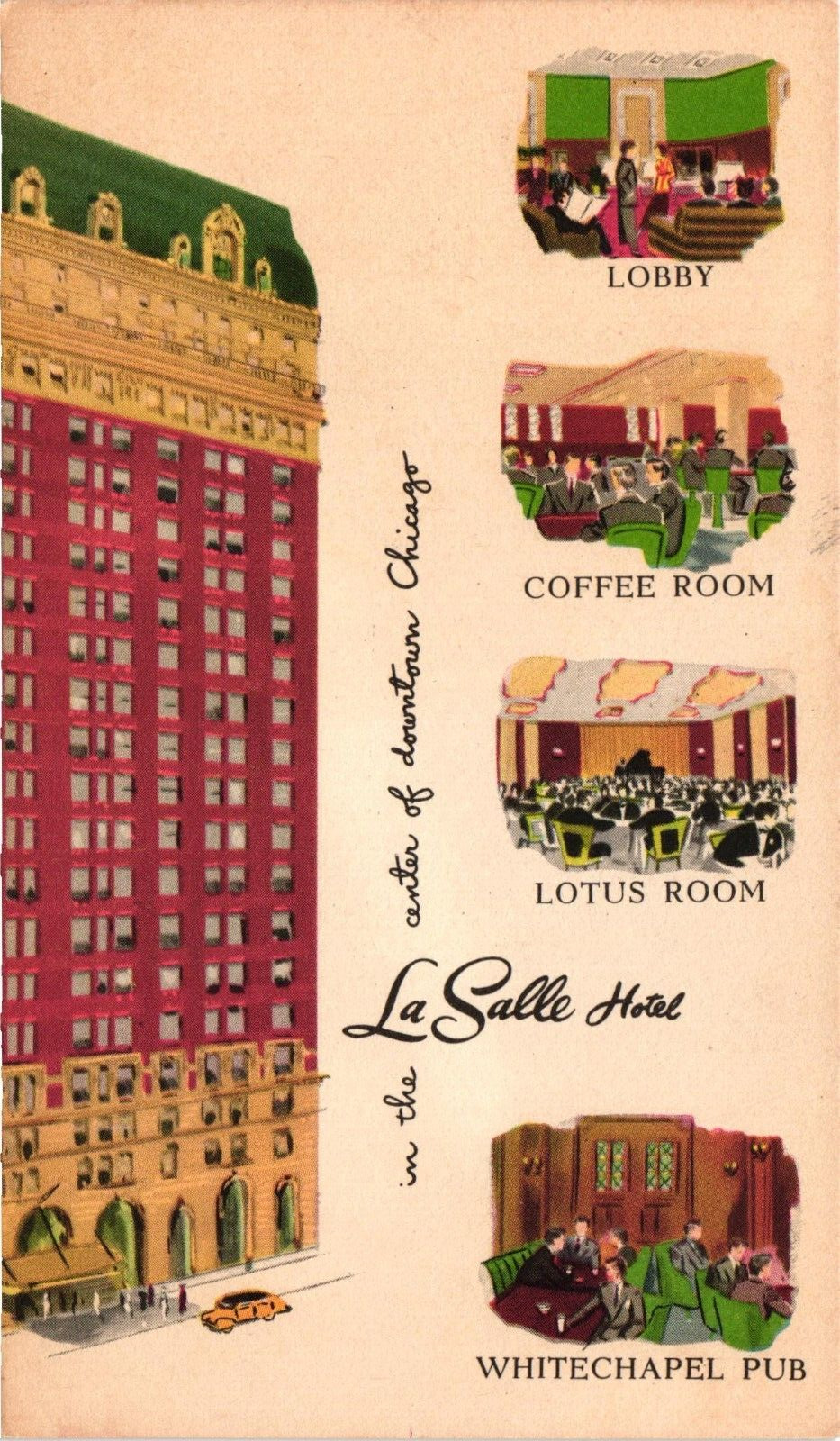 Vintage Postcard - La Salle Hotel Downtown Chicago ILL Linen Unposted C1930