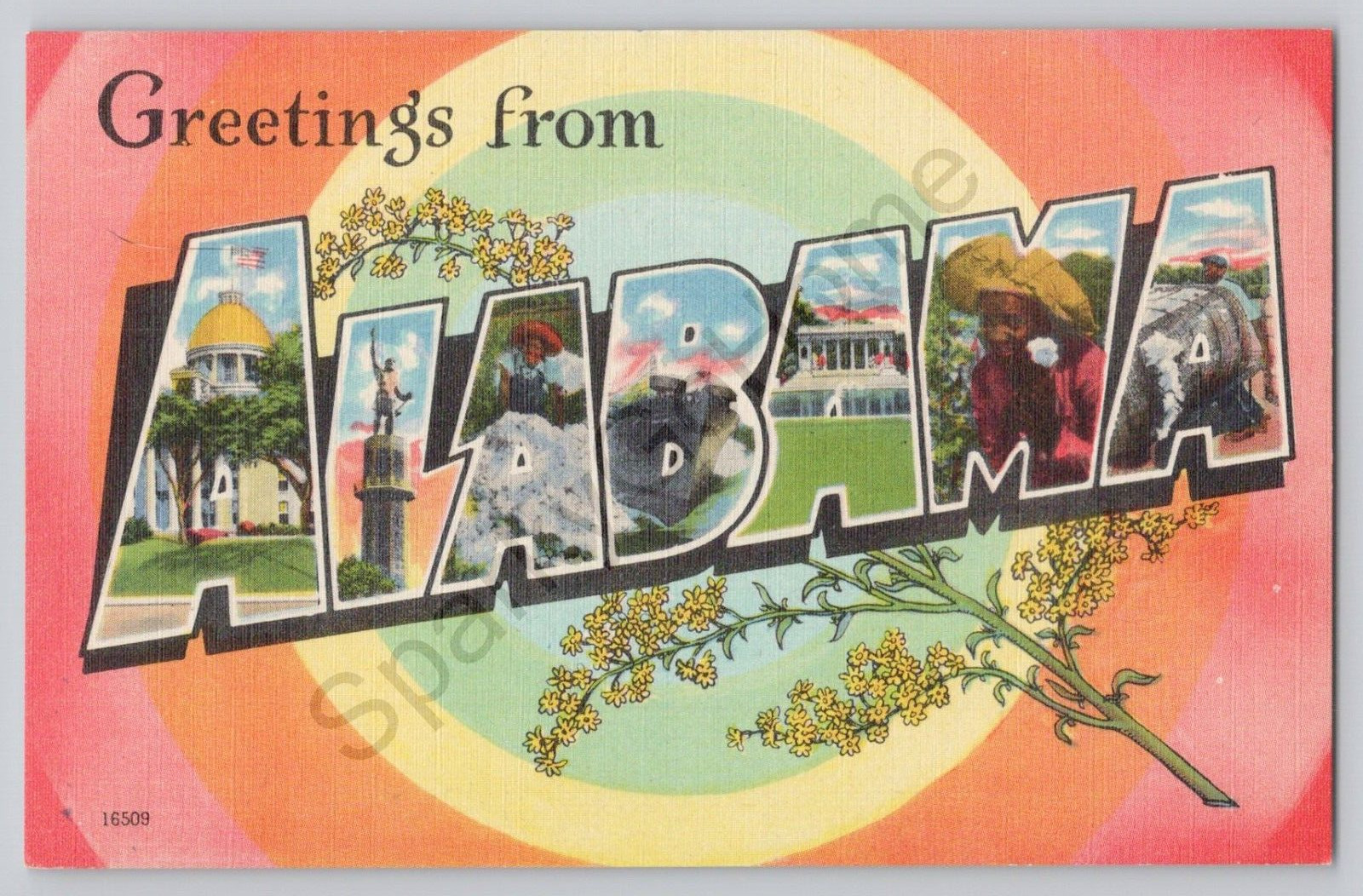 GREETINGS FROM:  Alabama 1930\'s Colors Retro Vintage Pretty