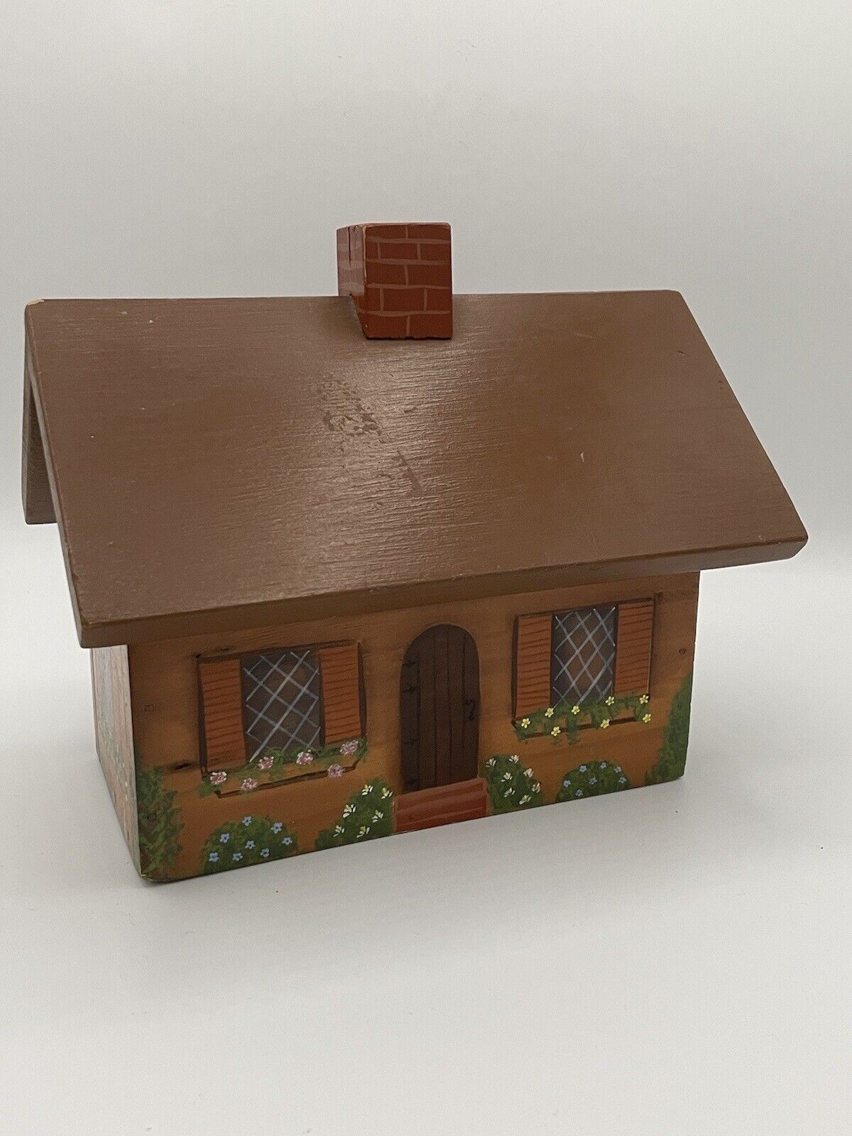 Recipe Box Vintage Hand painted Wood Cottage.