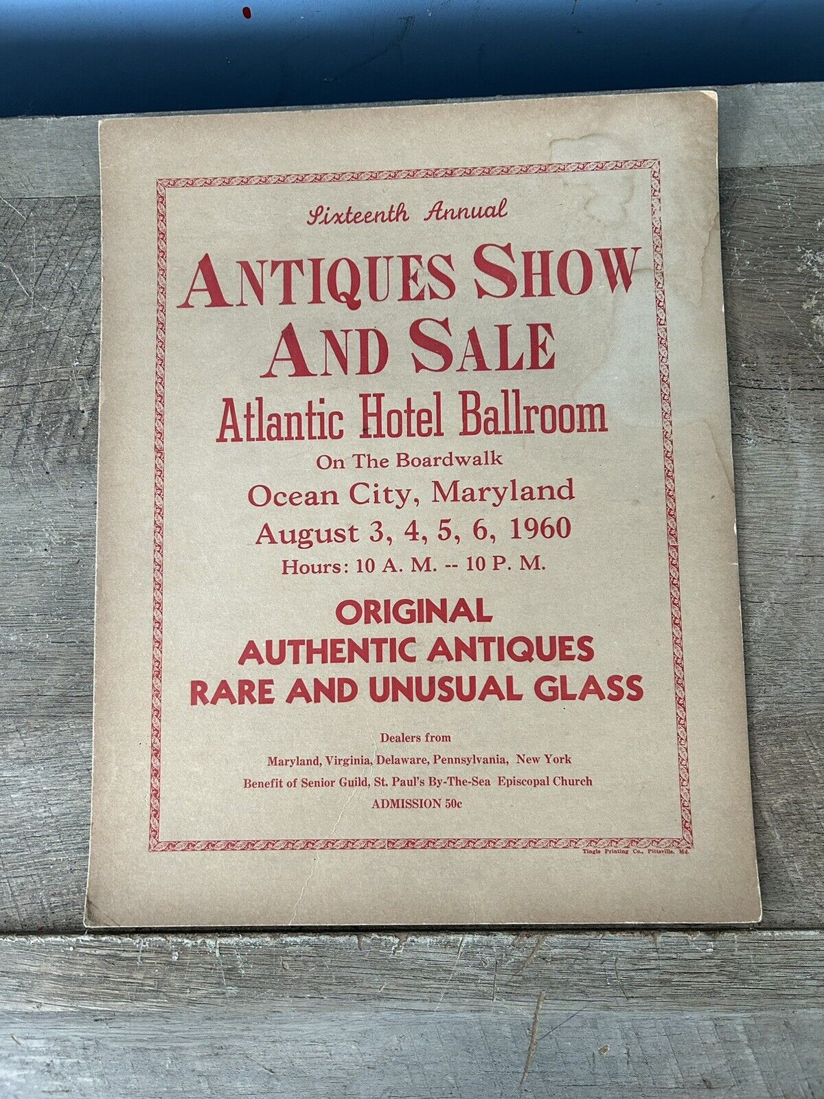Vintage 1960 Antique Show Cardboard  Sign