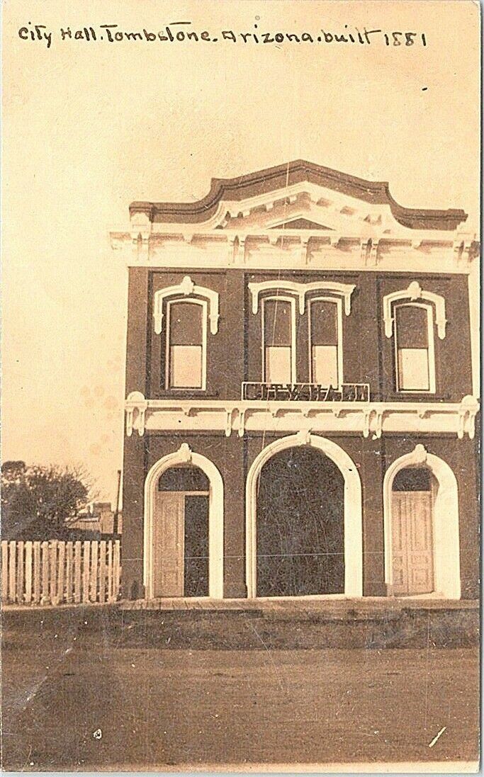 RPPC Tombstone Arizona Street View of City Hall Built in 1881 (early 1900s PC)