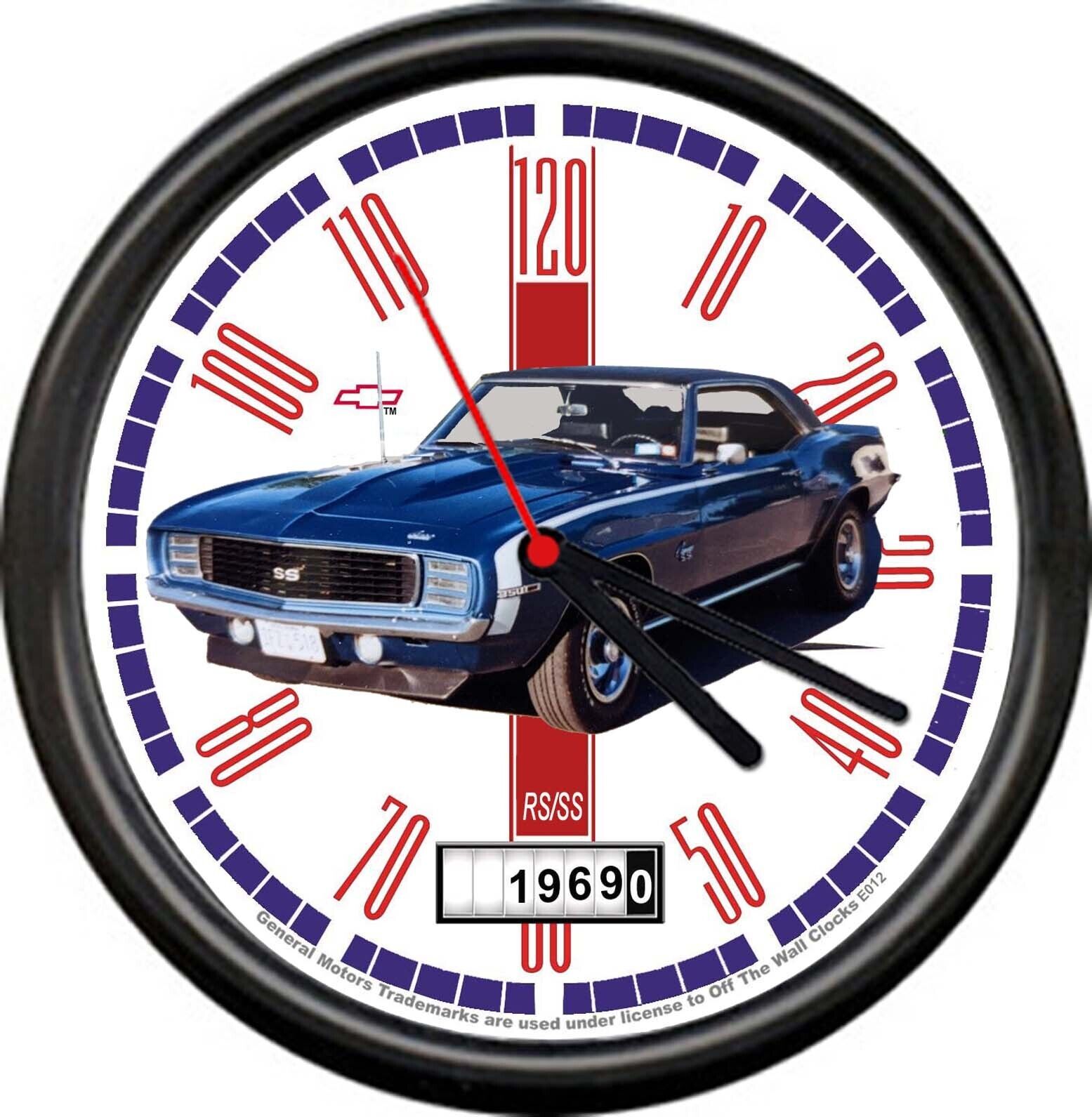 Licensed 1969 Camaro Z28 RS/SS Blue Muscle Car General Motors Sign Wall Clock