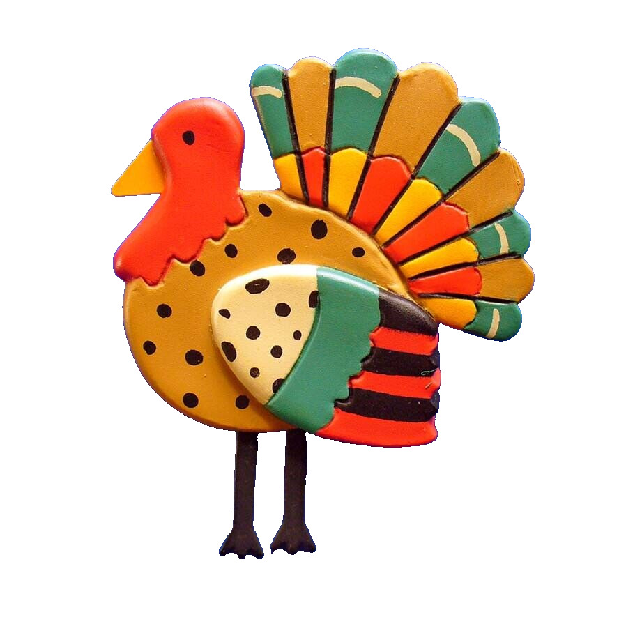 Hallmark PIN Thanksgiving Vintage TURKEY Colorful WHIMSICAL 1990s Holiday Brooch