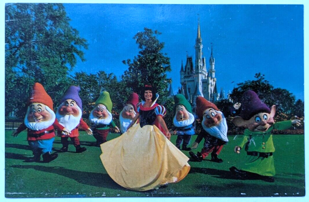 Walt Disney World~Snow White & The Seven Dwarfs Near Castle~Vintage Postcard