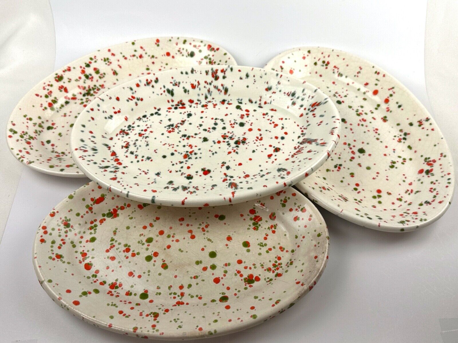 Set 4 - 1975 Vintage Hobbyist Confetti Ceramic Plates MCM Speckled Spatter