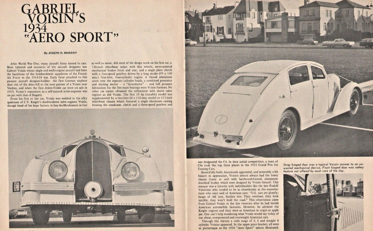 1969 Gabriel Voisin's 1934 Aero Sport - 4-Page Vintage Automobile Article