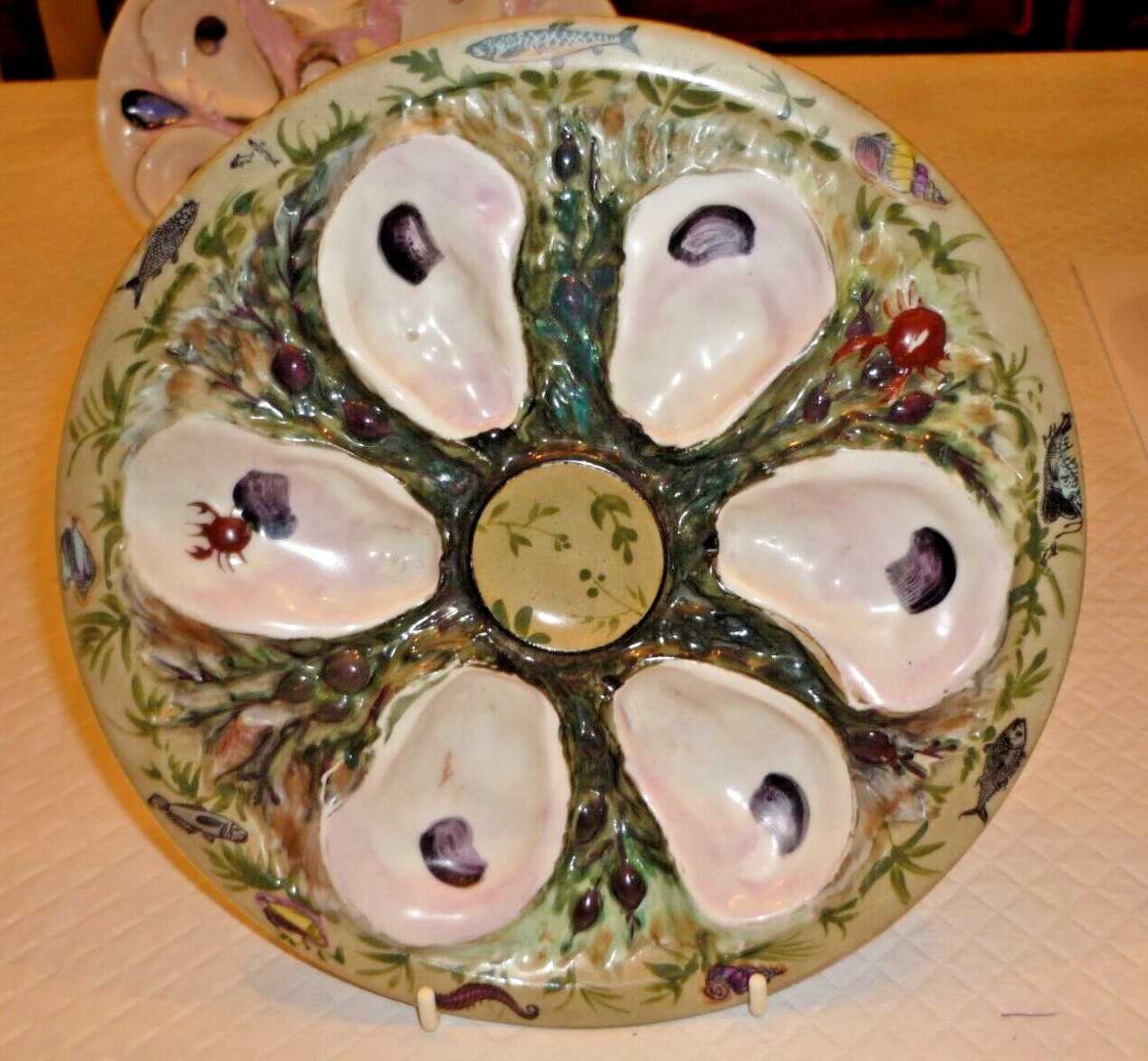 UPW, UNION PORCELAIN WORKS RARE OYSTER PLATE 1879, ROUND, HIGHLY DECORATED