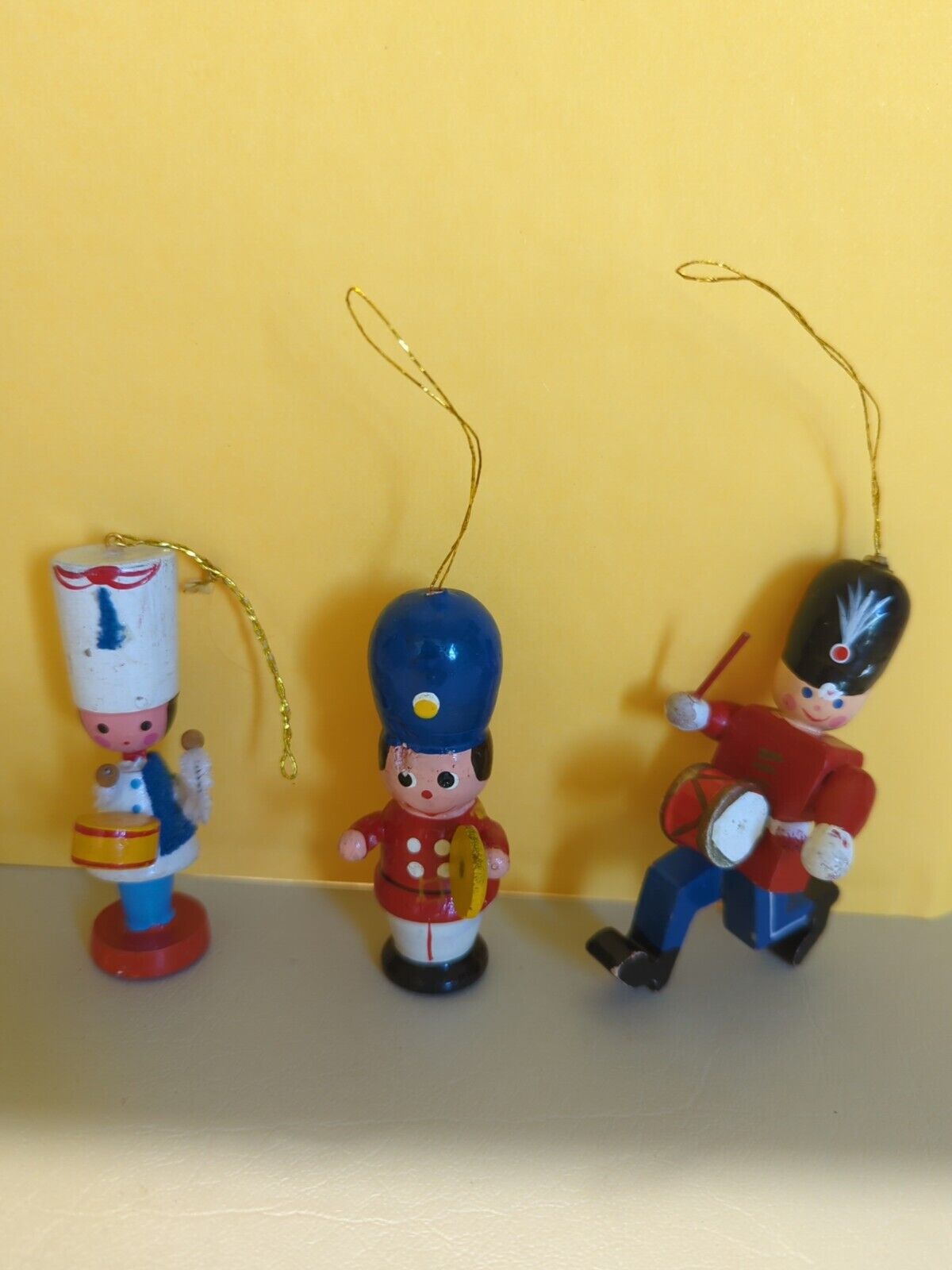 Vintage Wooden Christmas Ornament Lot Soldiers drums Lot of 3 pieces