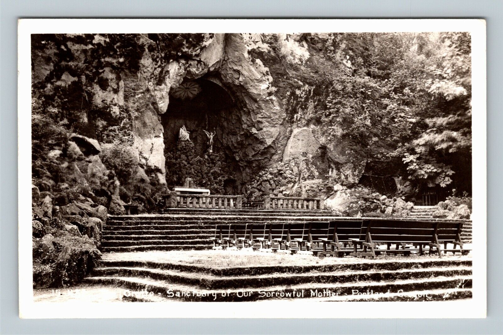 RPPC Portland OR Grotto Sanctuary Sorrowful Mother Oregon Vintage Postcard