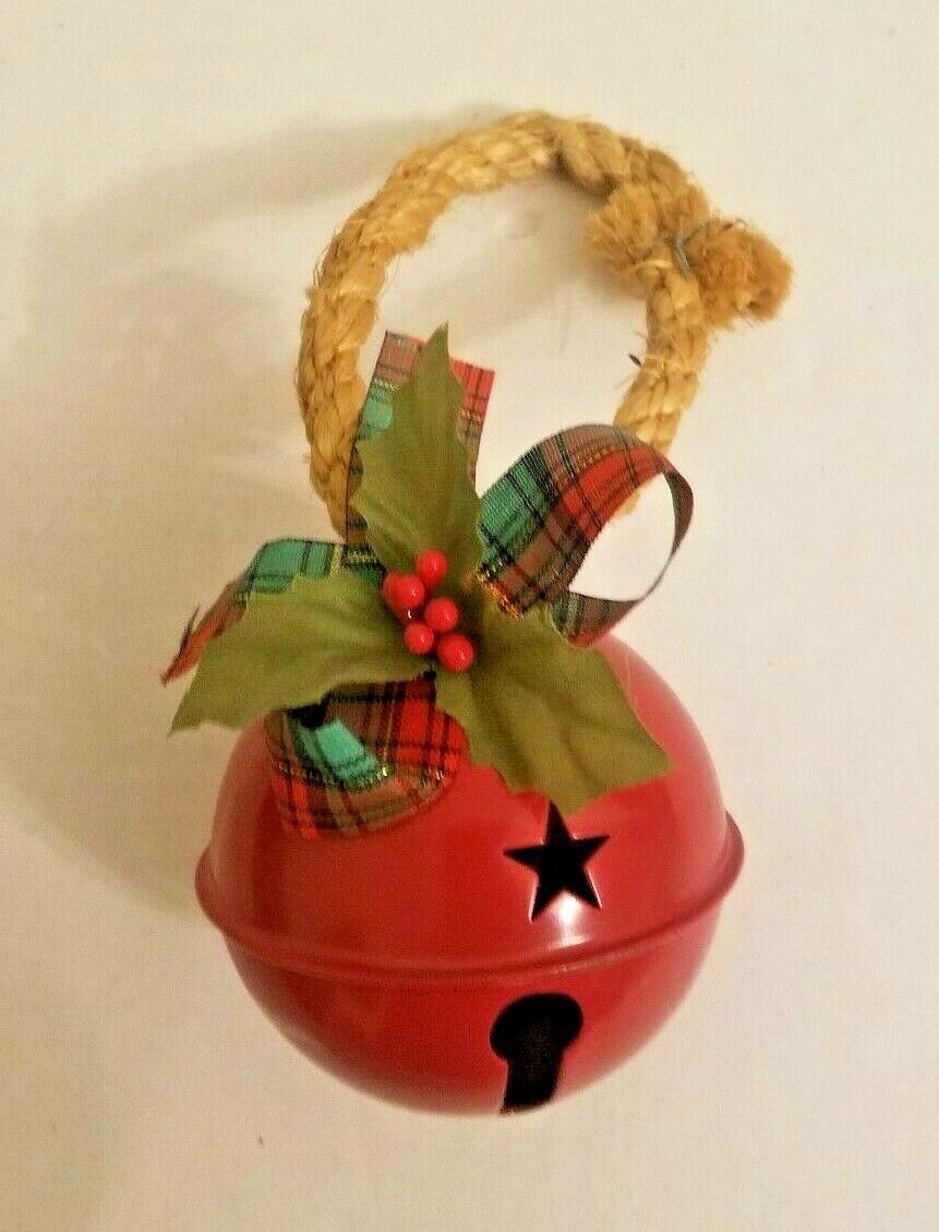 vintage Christmas round sleigh bell stars with holly and rope ornament china