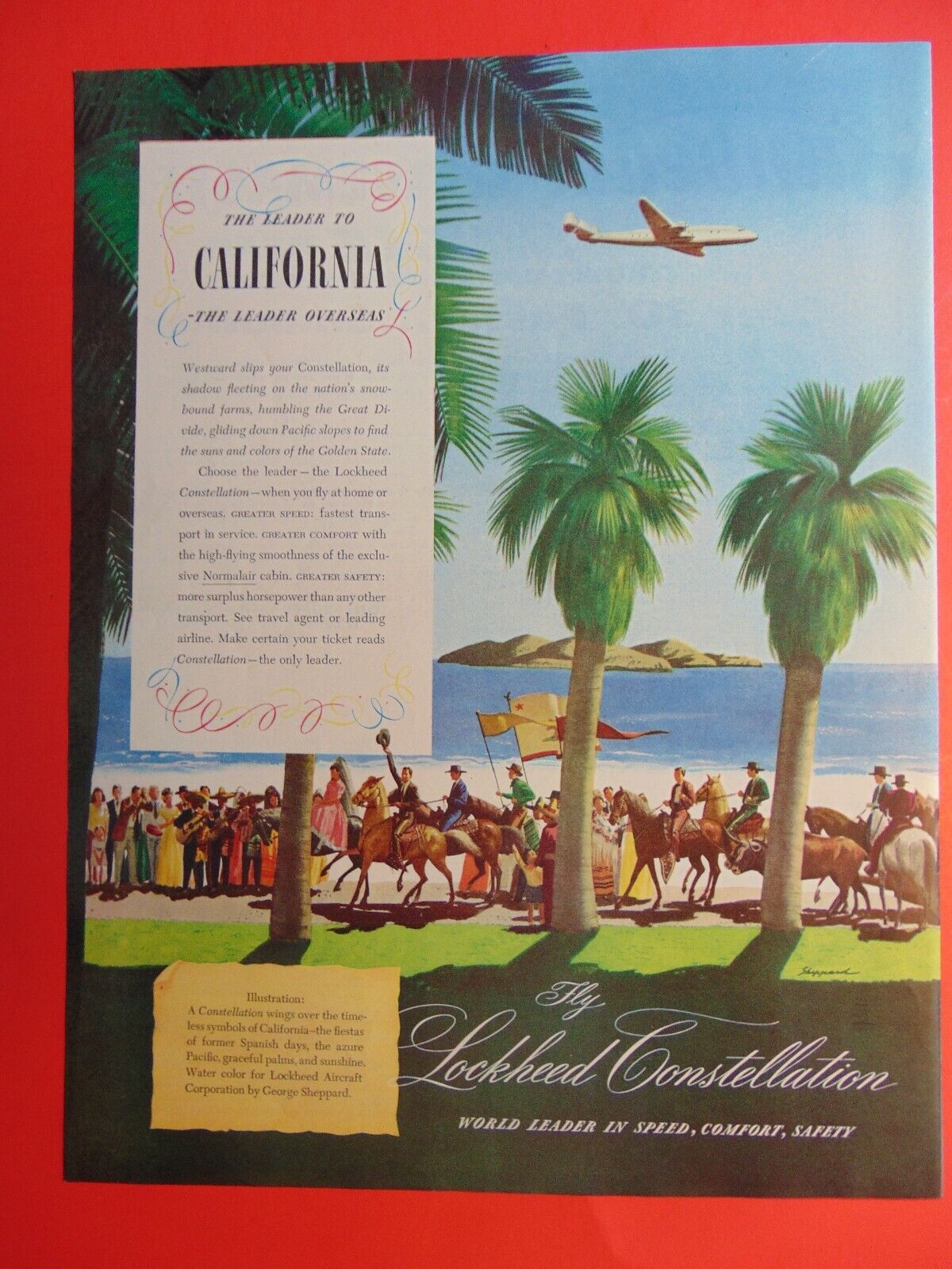 1946 Fly Lockheed Constellation to California photo art print ad