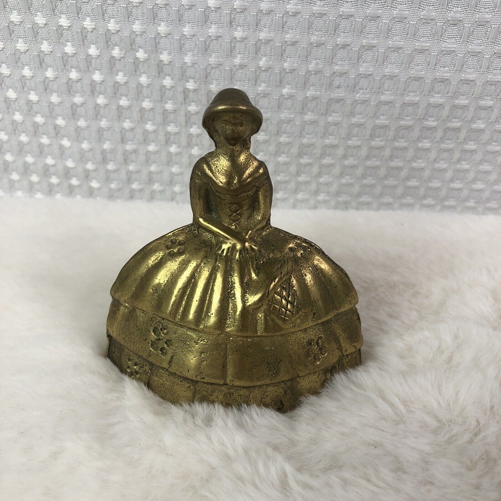 Vintage Victorian Lady Figurine Hand Brass Bell