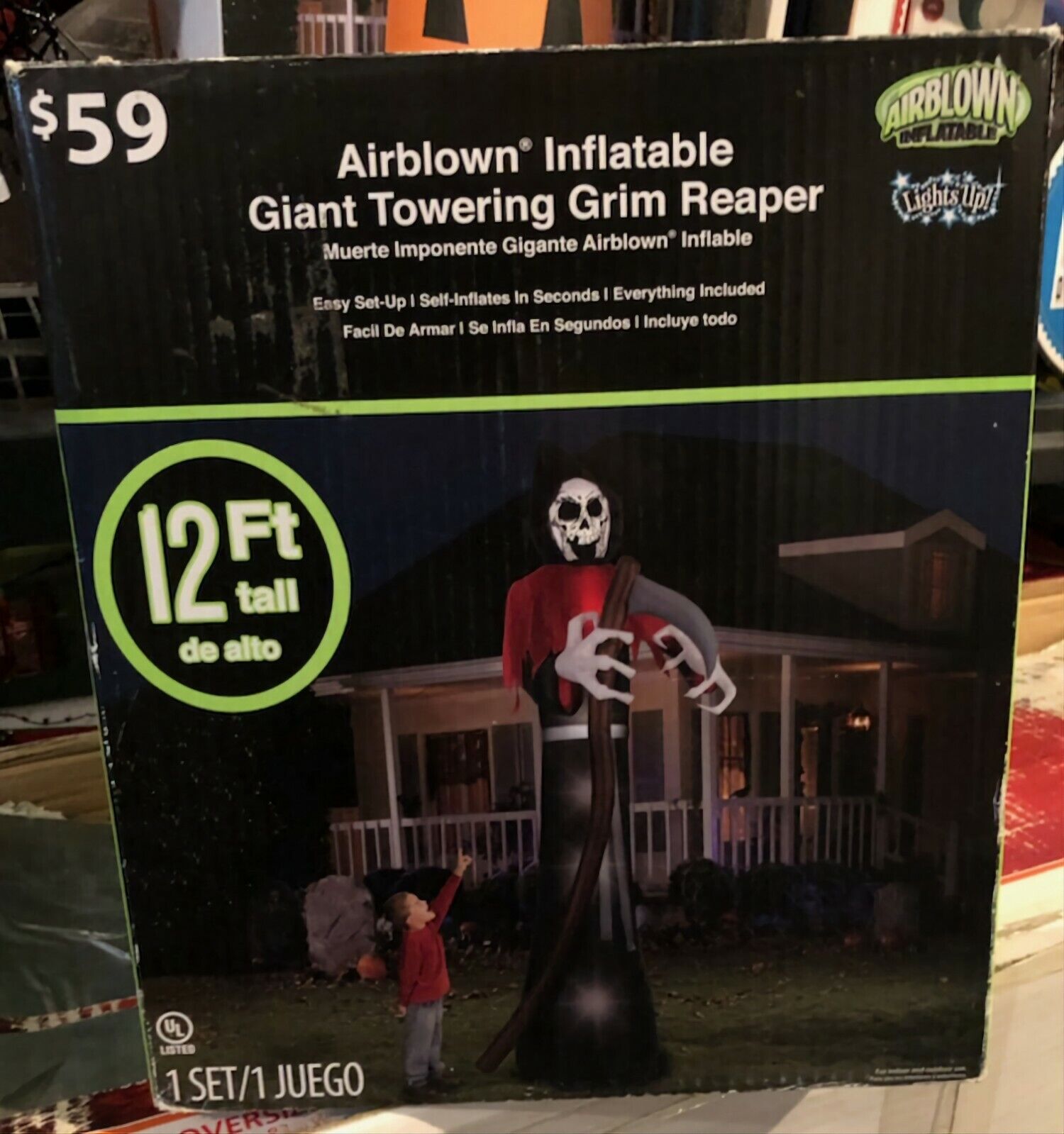 Gemmy Halloween 12 ft. Airblown Giant Towering  Grim Reaper - outdoor w/ lights